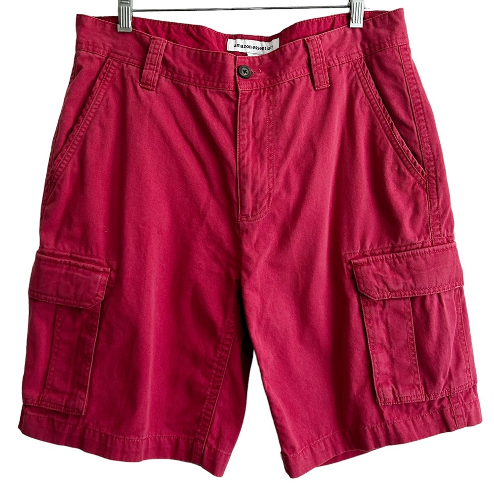 Amazon Essentials Red Cotton Cargo Shorts 34